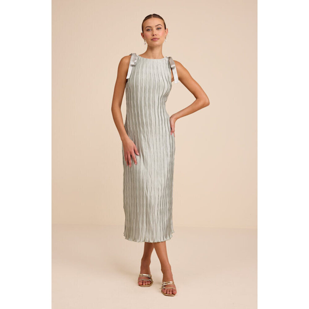 Lulus Nuala Sage Green Pleated Sleeveless Bow Midi Dress - Size S